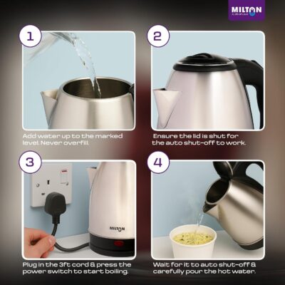 Milton Stainless Steel Electric Kettle | 1.5L Fast Boiling Water Boiler with Auto Shut-Off & Boil-Dry Protection